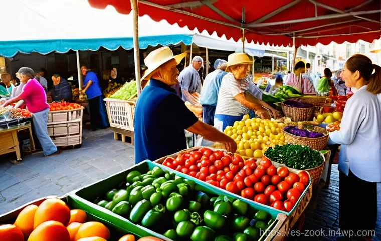 로컬푸드로 만드는 간편한 저녁 요리 - **Vibrant Local Market Scene:**
    "A bustling and vibrant outdoor farmers market scene in a quaint...