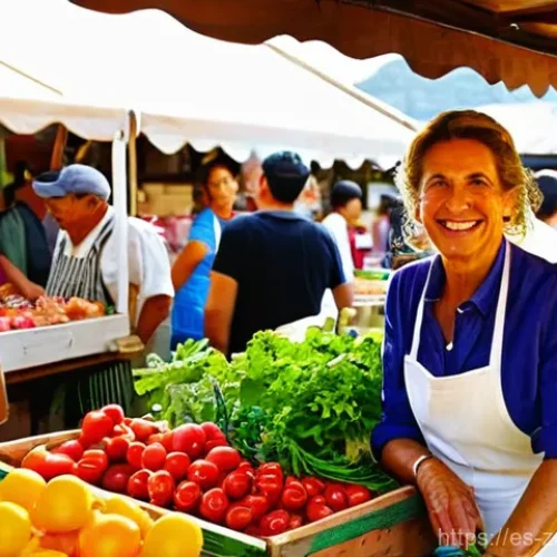 로컬푸드 재료로 시도하는 다양한 조리법 - **Prompt 1: Connecting with Local Producers**
    "A vibrant, bustling outdoor farmers' market in a ...
