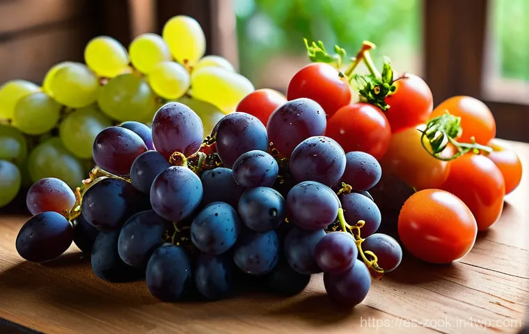 로컬푸드로 향긋한 요리하기 - **A close-up photograph of a rustic wooden table, softly lit by natural light, overflowing with a vi...