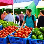 로컬푸드 재료로 풍부한 맛을 내는 소스 만들기 - **Prompt:** A vibrant, sun-drenched Spanish local farmers' market bustling with activity. Stalls ove...