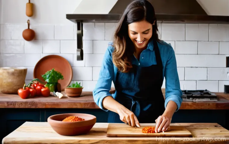 로컬푸드 재료로 풍부한 맛을 내는 소스 만들기 - **Prompt:** A vibrant, sun-drenched Spanish local farmers' market bustling with activity. Stalls ove...