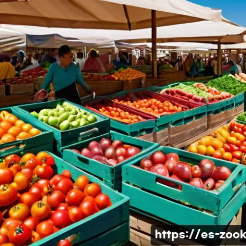 로컬푸드 활용한 손쉬운 조리 팁 - A vibrant local farmer&rsquo;s market scene in Spain during early morning, showcasing fresh seasonal produ...