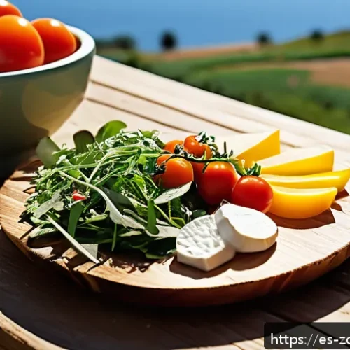 로컬푸드로 만드는 집에서 즐기는 피크닉 요리 - A vibrant picnic scene featuring a rustic wooden table set outdoors in a sunny Spanish countryside. ...